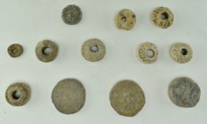 COLLECTION OF MEDIEVAL PATTERNED LEAD SPINDLE WHORLS