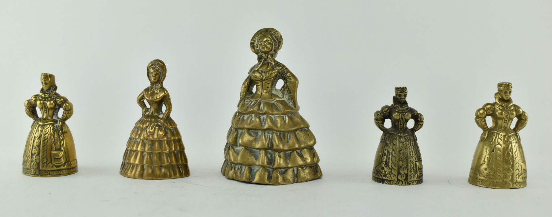 VICTORIAN HEAVY BRASS LADY WITH LEGS CLAPPER TABLE BELLS