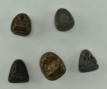 FIVE THAI STONE HAND CARVED PHRA PIDTA AMULETS CHARMS