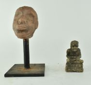 THAI AMULET AND A GLAZED TERRACOTTA SCULPTURE