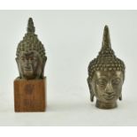 TWO THAI / INDONESIAN BRONZE HEADS OF BUDDHA