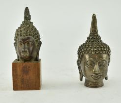 TWO THAI / INDONESIAN BRONZE HEADS OF BUDDHA