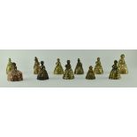 GROUP OF 11 VICTORIAN HEAVY BRASS LADY TABLE BELLS