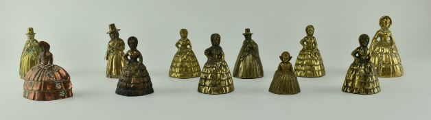 GROUP OF 11 VICTORIAN HEAVY BRASS LADY TABLE BELLS