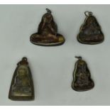 FOUR THAI STONE HAND CARVED METAL BOUND PHRA PIDTA CHARMS