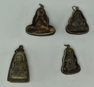 FOUR THAI STONE HAND CARVED METAL BOUND PHRA PIDTA CHARMS