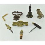 COLLECTION OF EDWARDIAN BRASS CORKSCREWS & OTHER PIECES