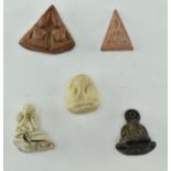 FIVE THAI ORIENTAL STONE HAND CARVED CHARMS / PENDANTS