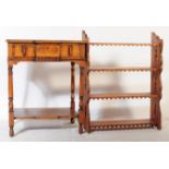 1920's JACOBEAN REVIVAL OAK WRITING TABLE DESK & SHELVES