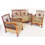 EARLY 20TH CENTURY MAHOGANY & CANE RATTAN BERGERE SUITE