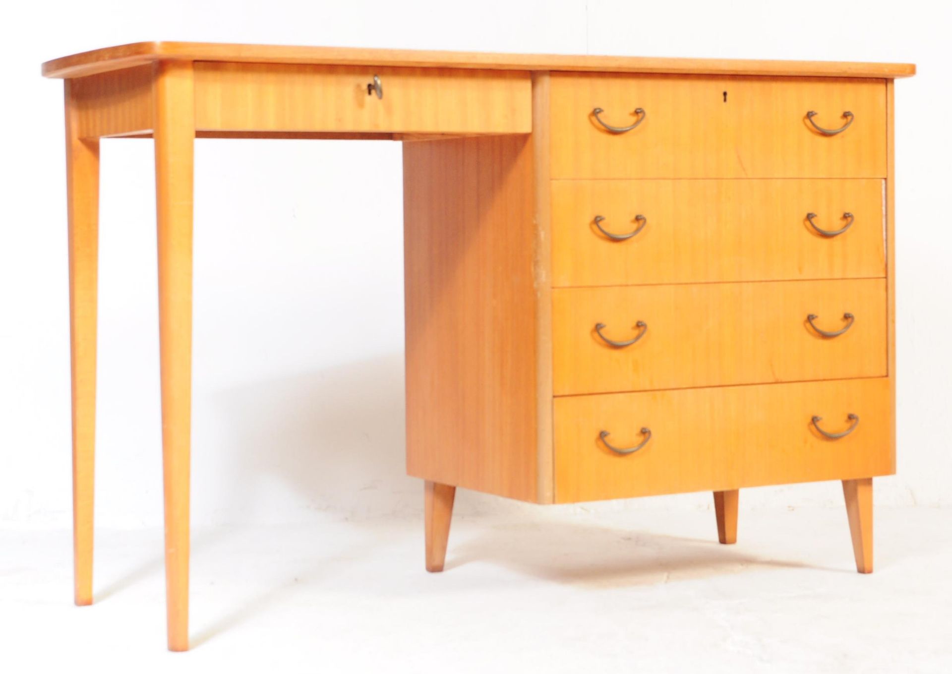 MID CENTURY 1970S TEAK WOOD PEDESTAL DESK