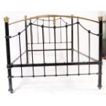 19TH CENTURY VICTORIAN EBONSIED BRASS DOUBLE BED FRAME