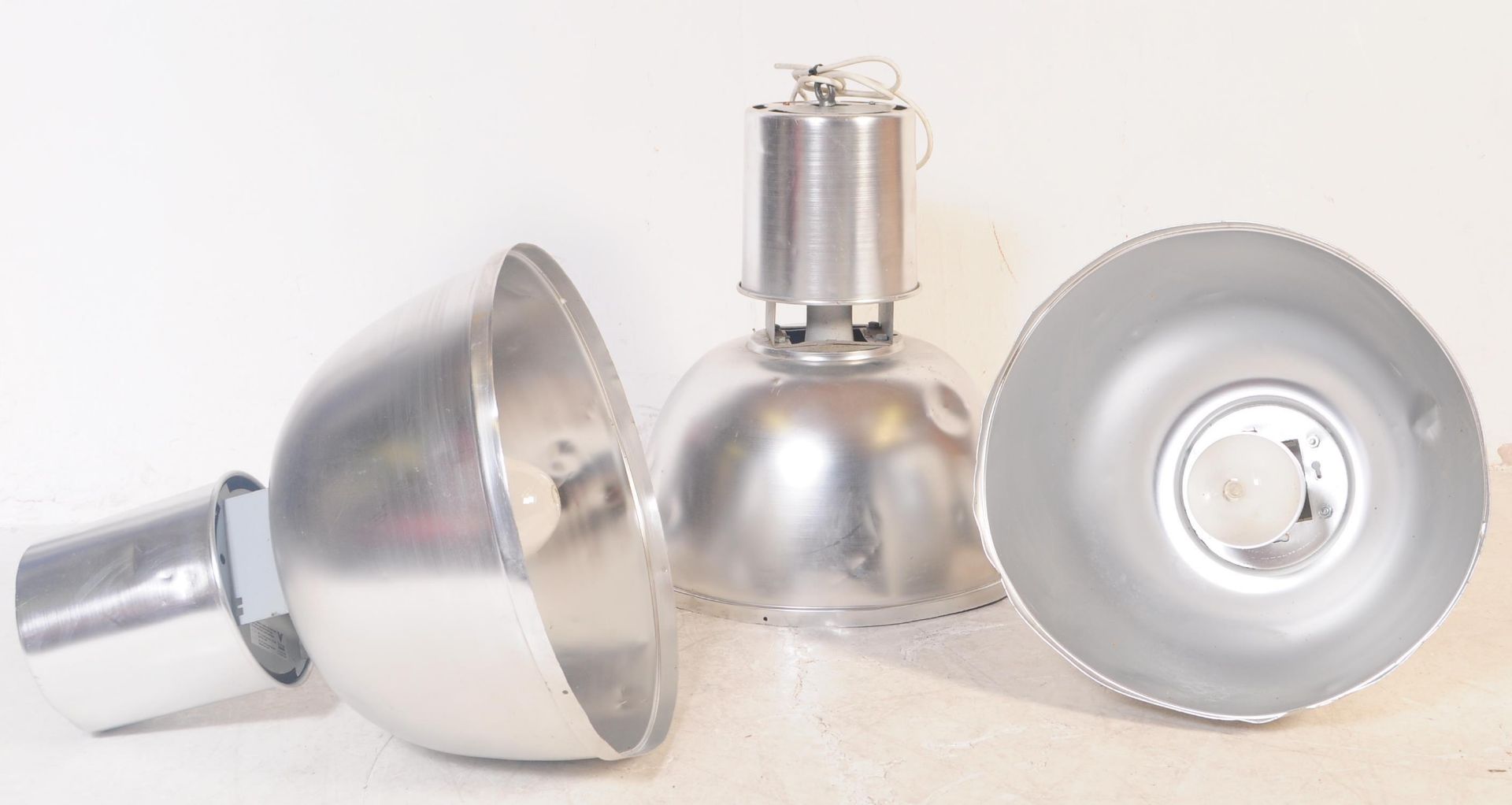 THREE MID 20TH CENTURY INDUSTRIAL FACTORY CEILING LIGHTS