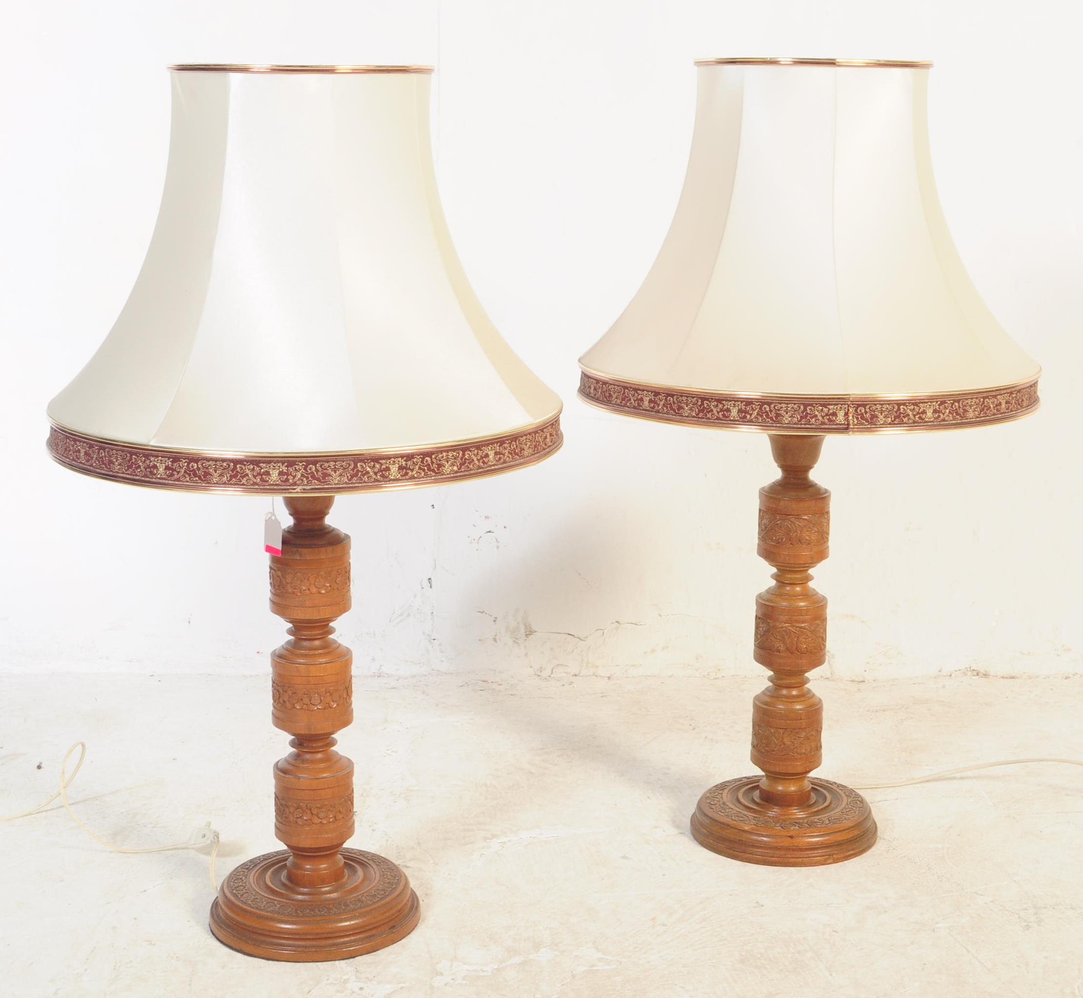 PAIR OF LARGE 20TH CENTURY WOODEN CARVED TABLE LAMPS