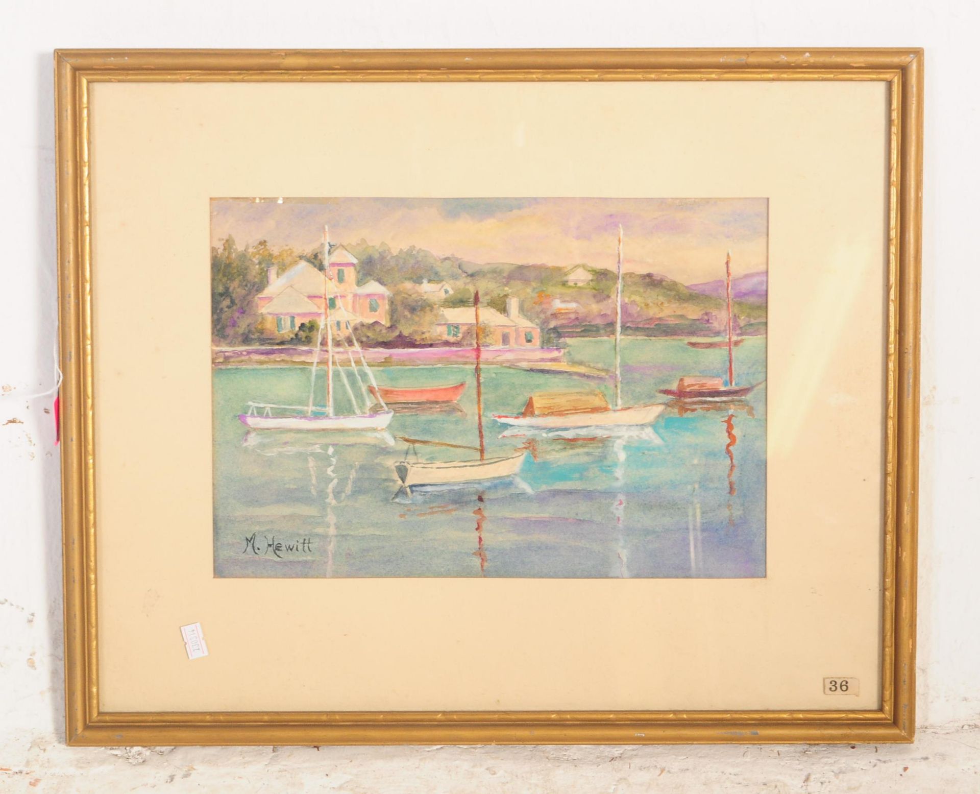 MINNIE HEWITT - WATERCOLOUR OF BOATS - BERMUDAN