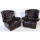 PAIR OF 20TH CENTURY CHESTERFIELD STYLE LEATHER ARMCHAIRS