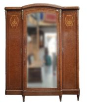 19TH CENTURY FRENCH BURR WALNUT ORMOLU INLAID ARMOIRE