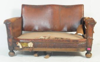 EARLY 20TH CENTURY ART DECO CLUB LEATHER TWO SEATER SOFA