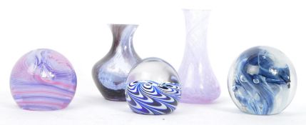 COLLECTION OF ART GLASS PAPERWEIGHTS & VASES