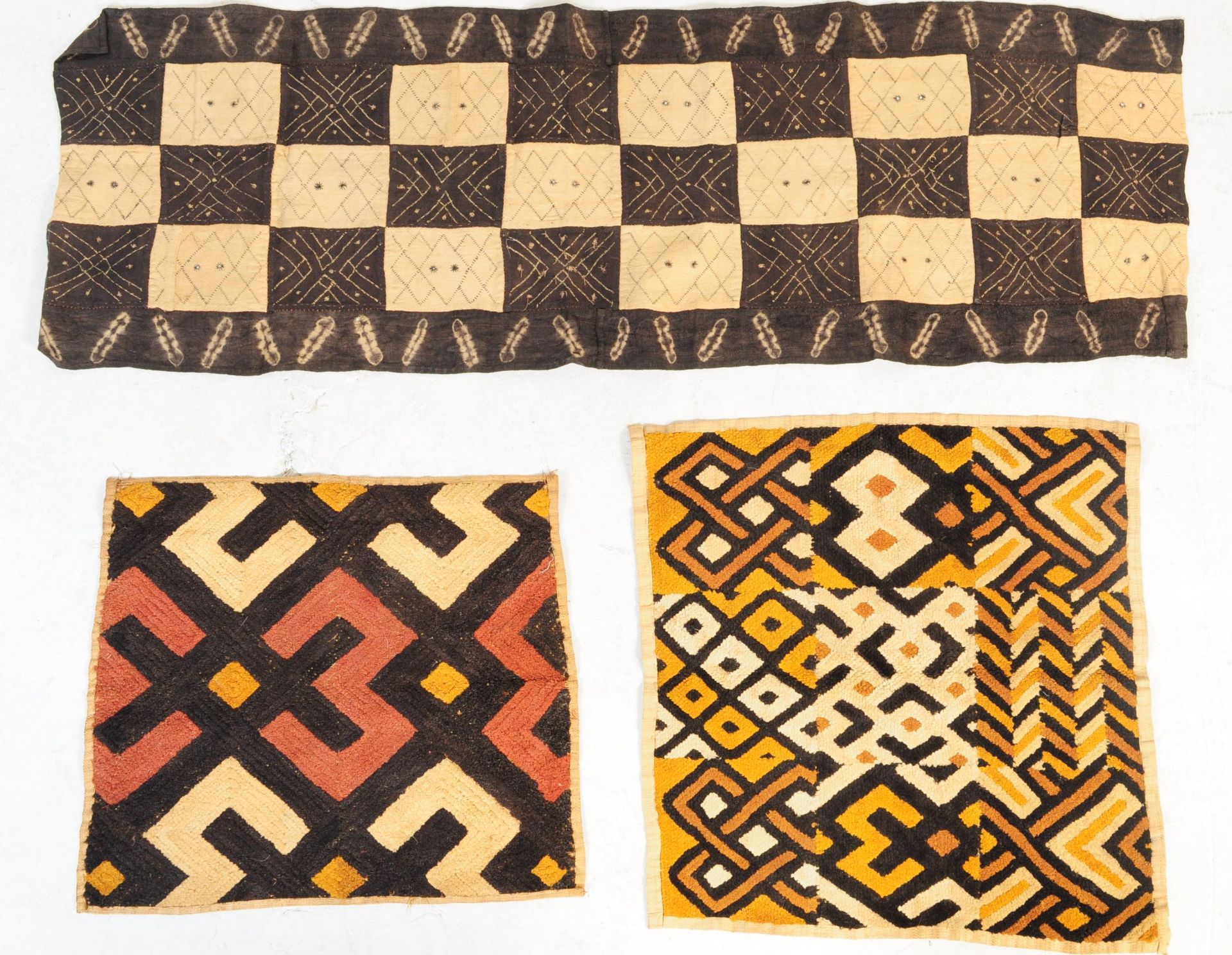 THREE 1940'S KUBA AFRICAN WALL HANGING CLOTH FABRIC PANELS DECOR