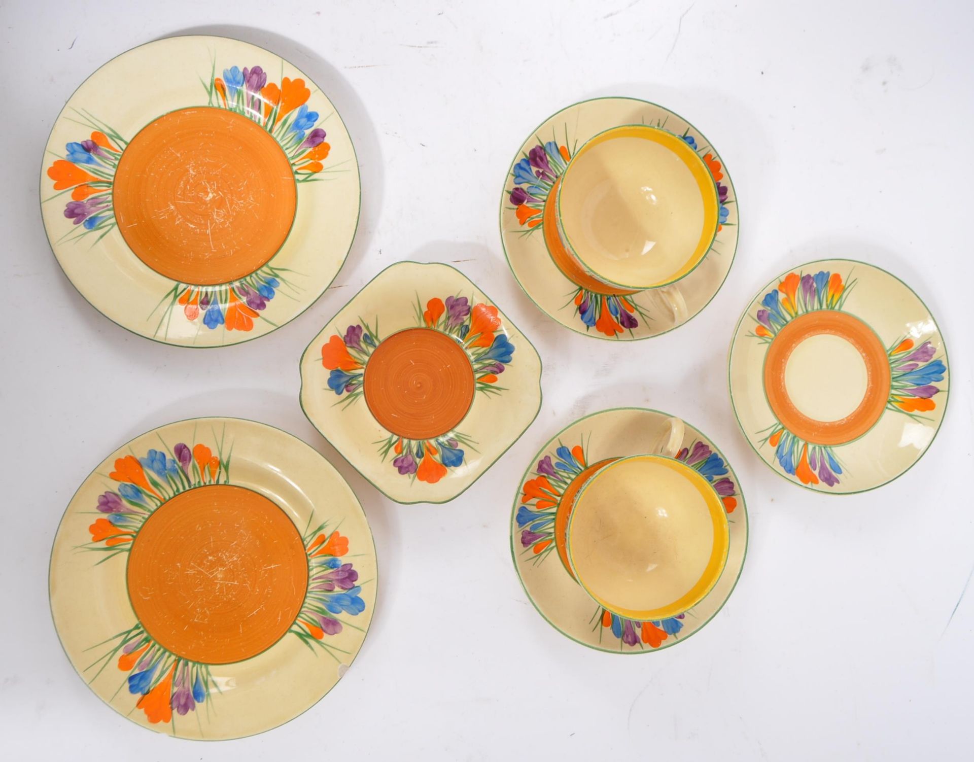 1930 CLARICE CLIFF BONE CHINA TEACUPS & SAUCERS - Bild 2 aus 6