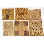 SIX 1940'S KUBA AFRICAN WALL HANGING CLOTH FABRIC PANELS DECOR