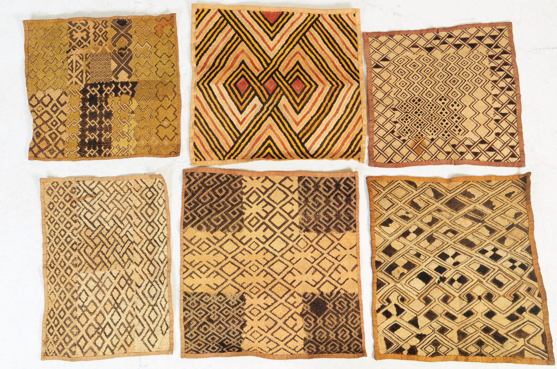 SIX 1940'S KUBA AFRICAN WALL HANGING CLOTH FABRIC PANELS DECOR