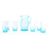 VINTAGE 20TH CENTURY BLUE GLASS LEMONADE SET