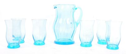 VINTAGE 20TH CENTURY BLUE GLASS LEMONADE SET