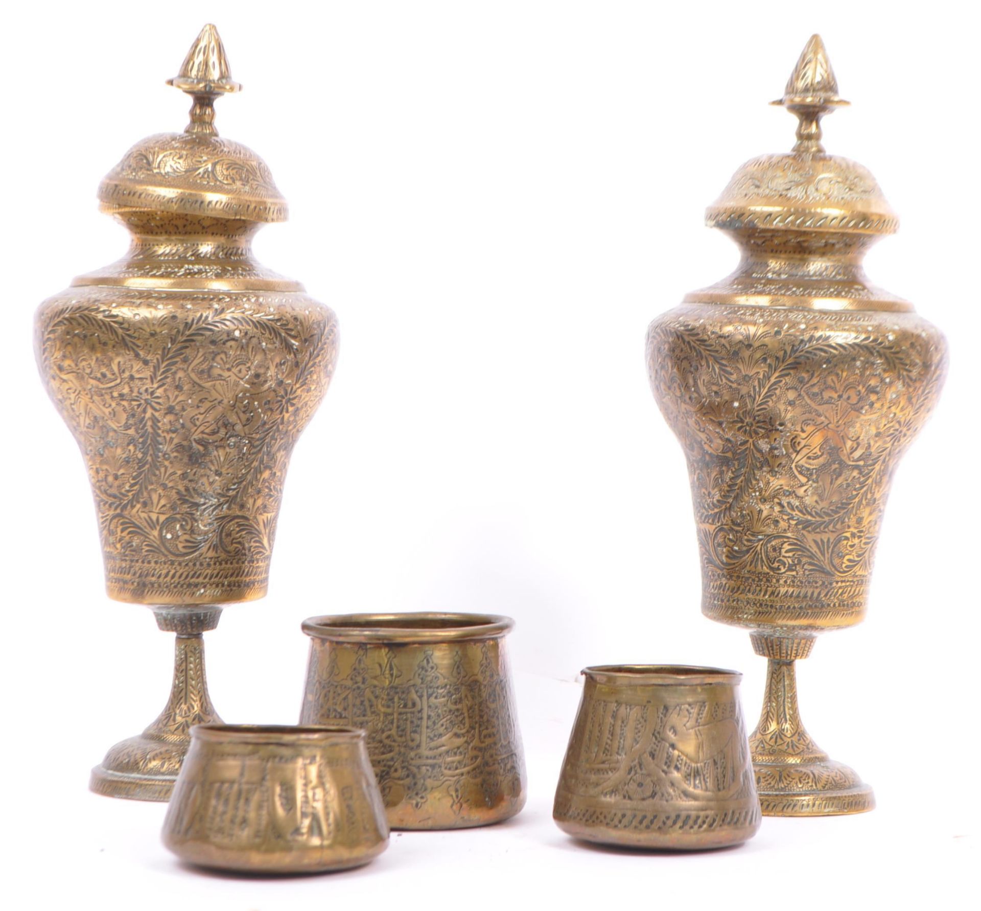 COLLECTION OF ISLAMIC MIDDLE EASTERN BRASS ITEMS