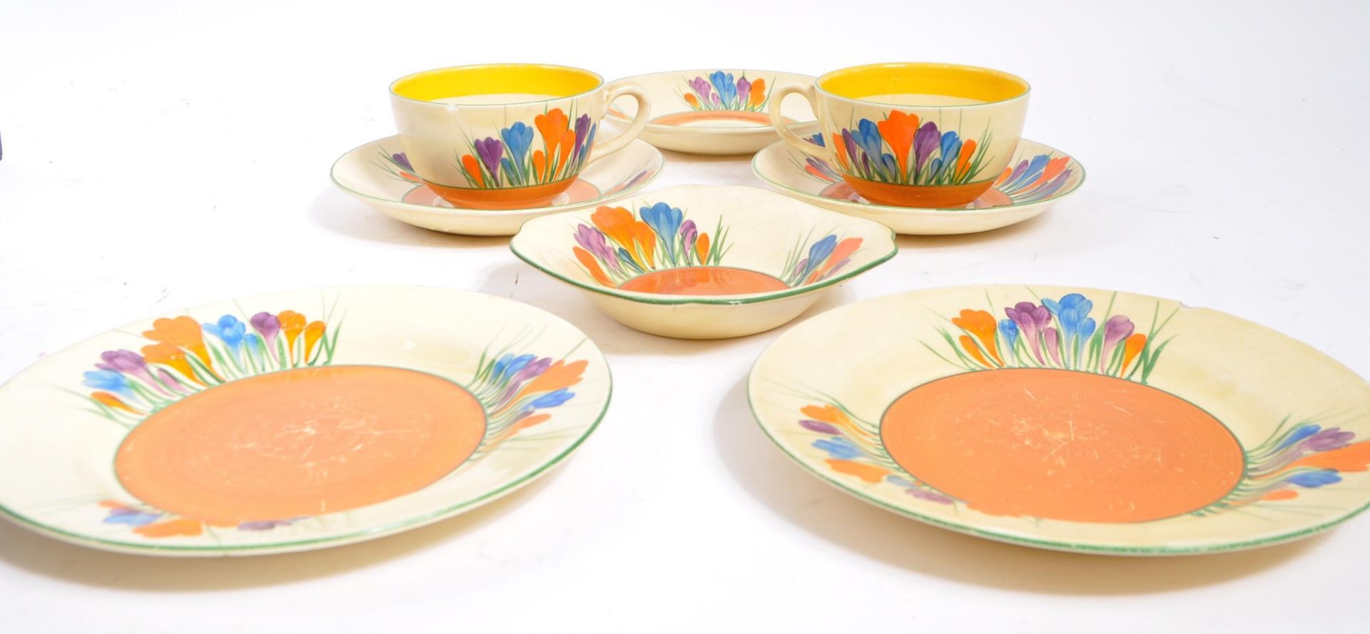 1930 CLARICE CLIFF BONE CHINA TEACUPS & SAUCERS