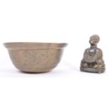 TWO 1940S CHINESE ORIENTAL BRASS INCENSE BURNER & BOWL