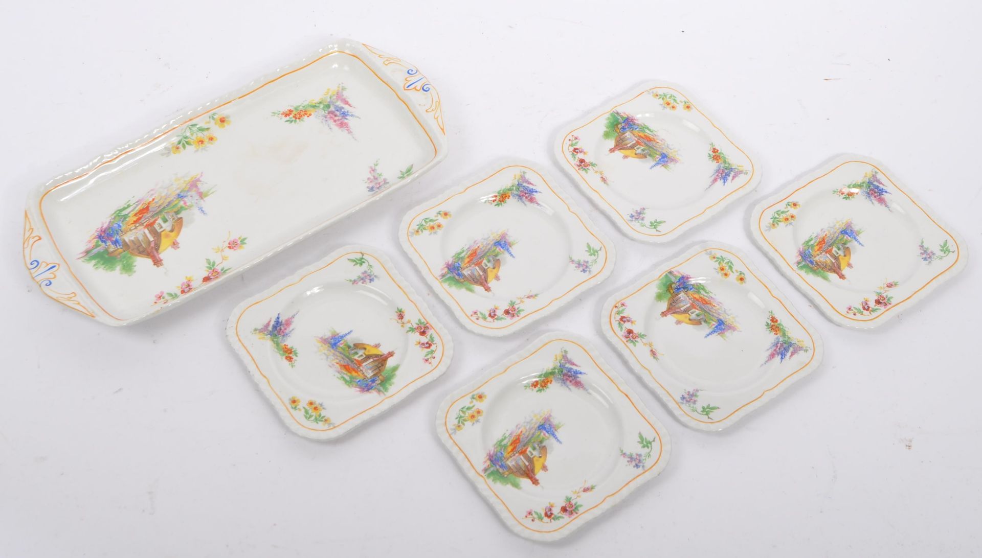 ART DECO 1930S COTTAGE DESIGN SANDWICH PLATES BY ALFRED MEAKIN