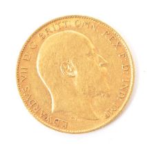 1908 KING EDWARD VII 22CT GOLD HALF SOVEREIGN COIN