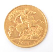 1907 KING EDWARD VII 22CT GOLD HALF SOVEREIGN COIN