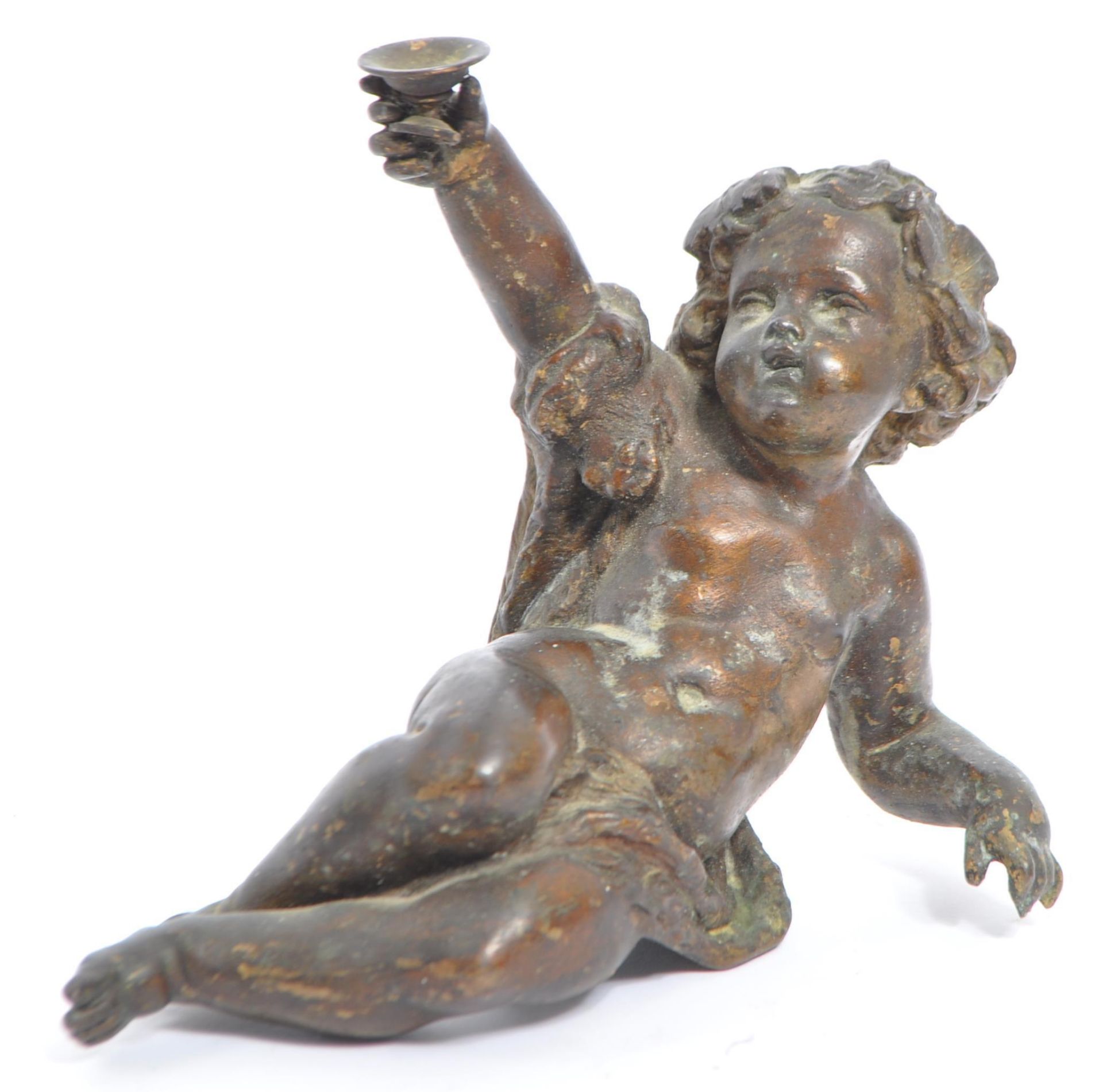 LATE 18TH CENTURY SPELTER FIGURE OF CHERUB