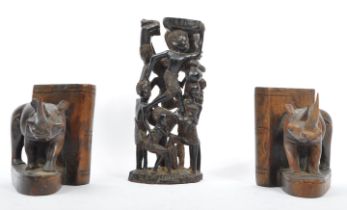20TH CENTURY EAST AFRICAN SCULPTURE & CARVED BOOKENDS
