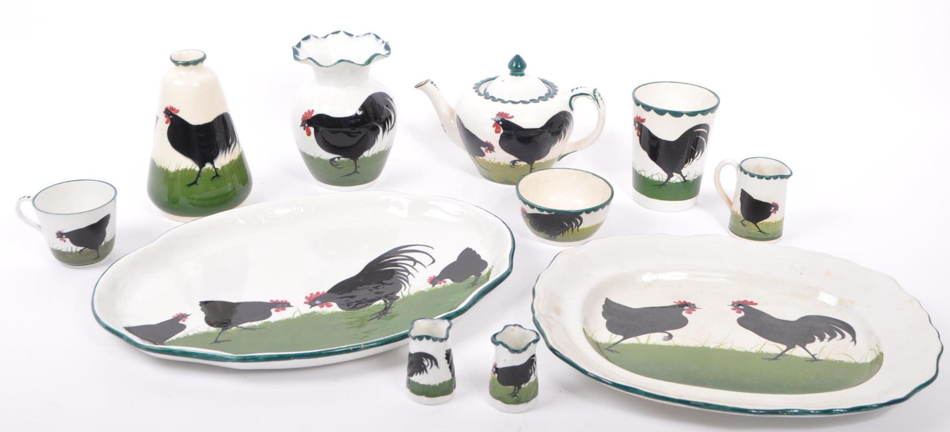 EARLY 20TH CENTURY BRISTOL POUNTNEY'S COCK & HEN TEA SET