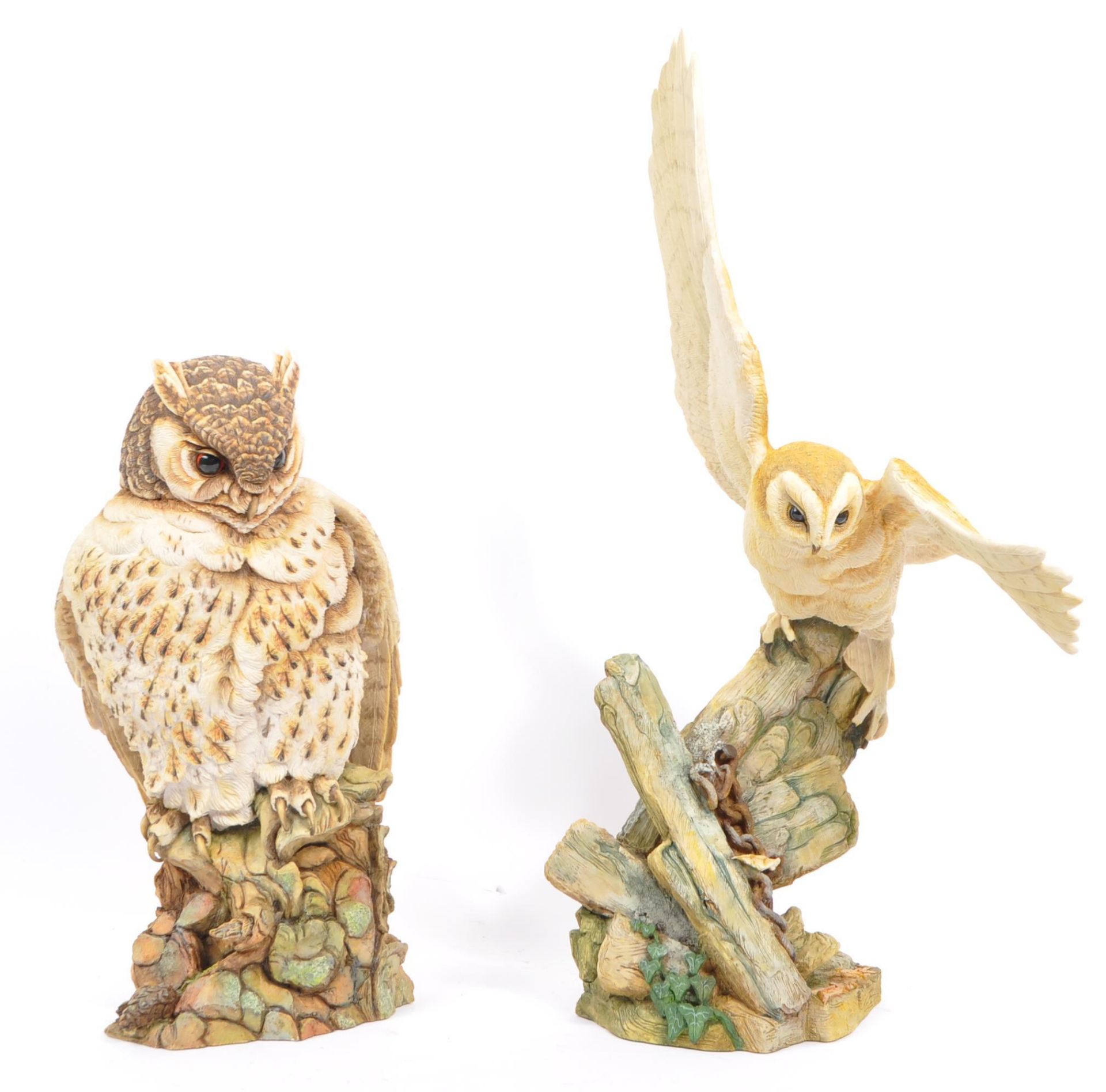 TWO LATE 20TH CENTURY TEVIOTDALE RESIN OWL FIGURES