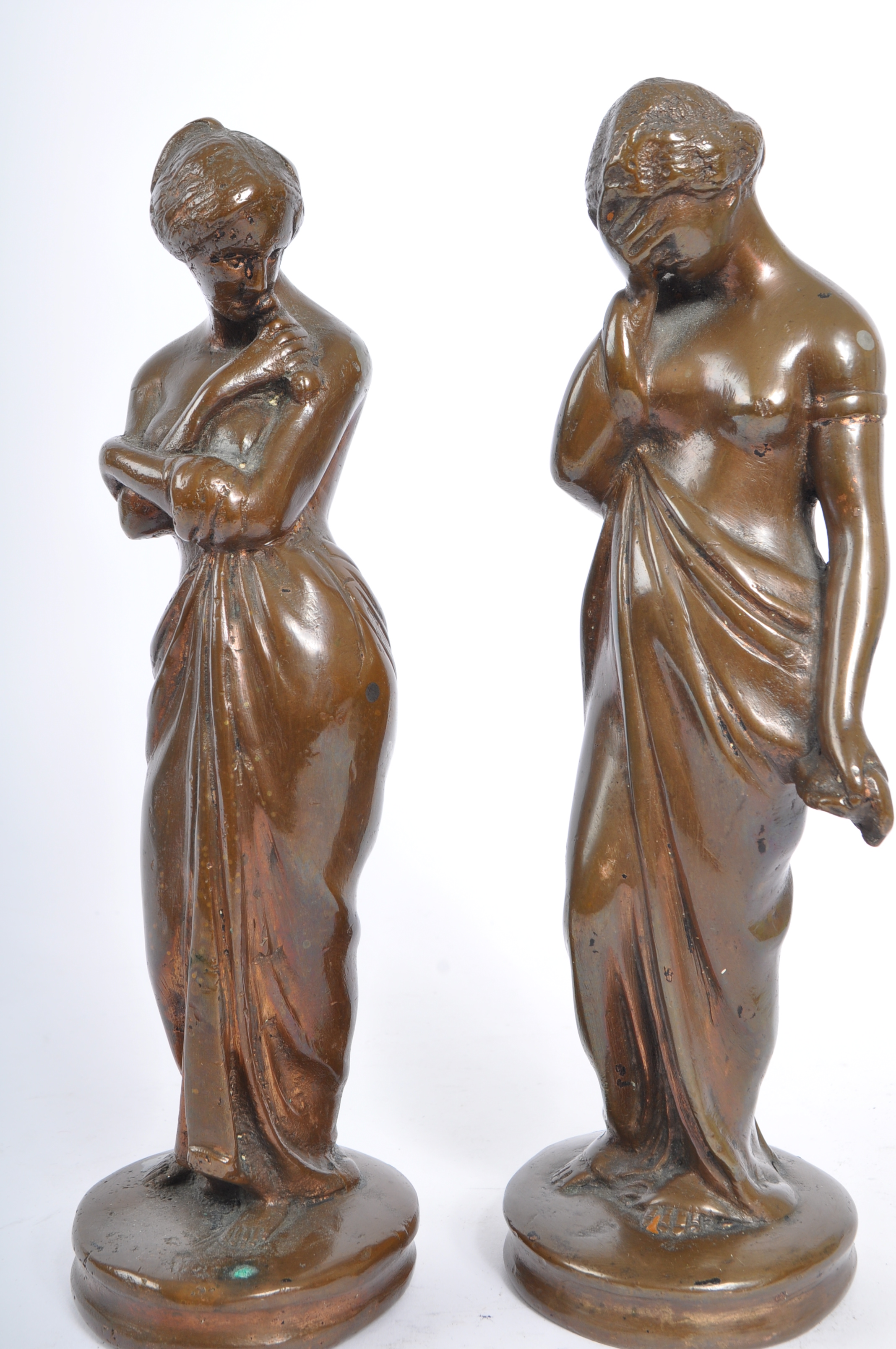 PAIR OF 19TH CENTURY BRONZE STATUES OF SEMI NUDE FEMALES