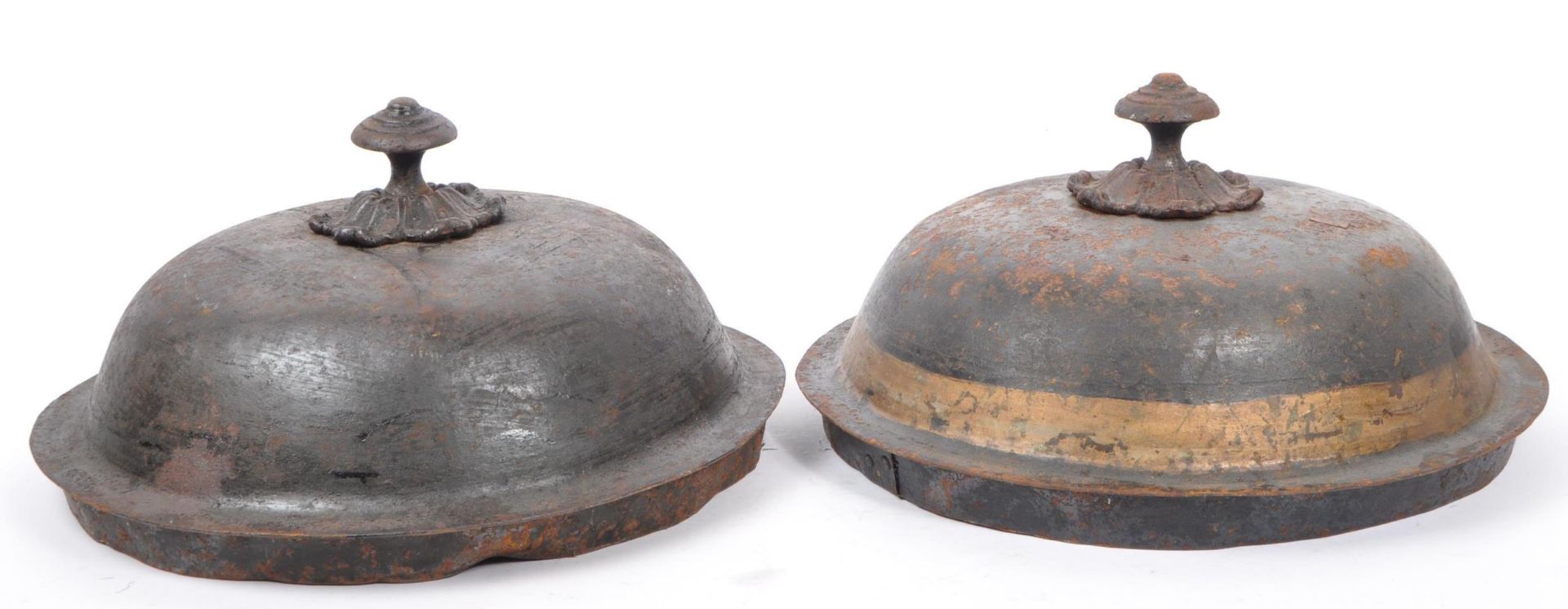 TWO 19TH CENTURY PAINTED METAL URN LIDS