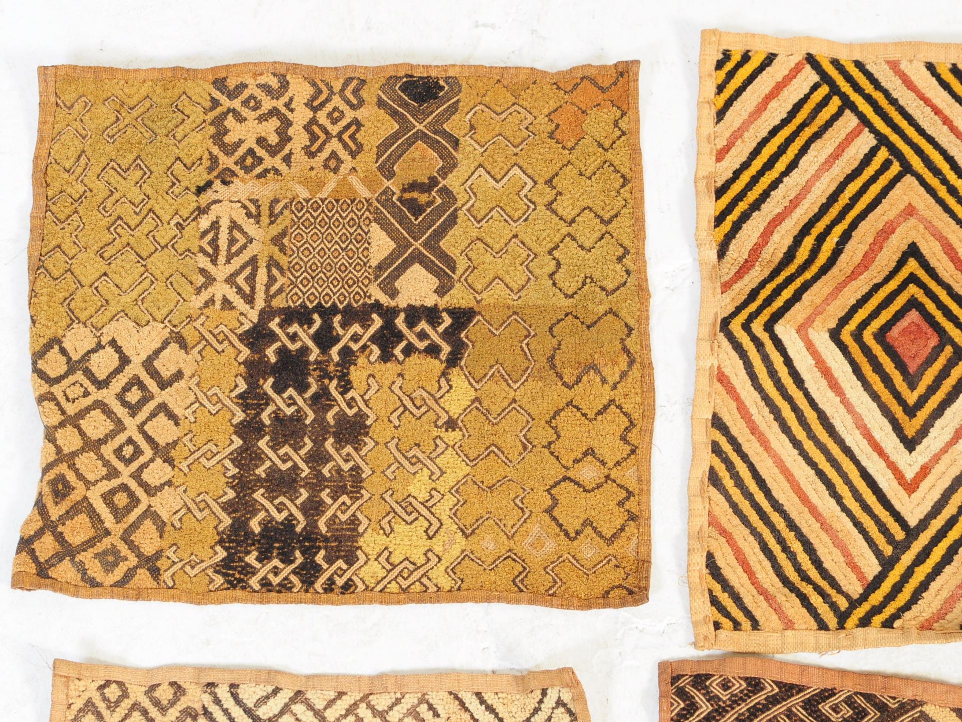 SIX 1940'S KUBA AFRICAN WALL HANGING CLOTH FABRIC PANELS DECOR - Image 4 of 6