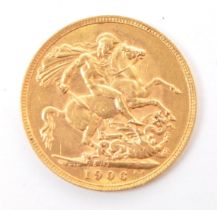 1906 EDWARD VII 22CT GOLD FULL SOVEREIGN COIN