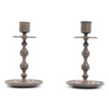 PAIR OF VINTAGE INDIAN WROUGHT METAL CANDLE STICKS