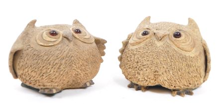 PAIR OF VINTAGE 20TH CENTURY POTTERY PLANTERS IN OWL FORM