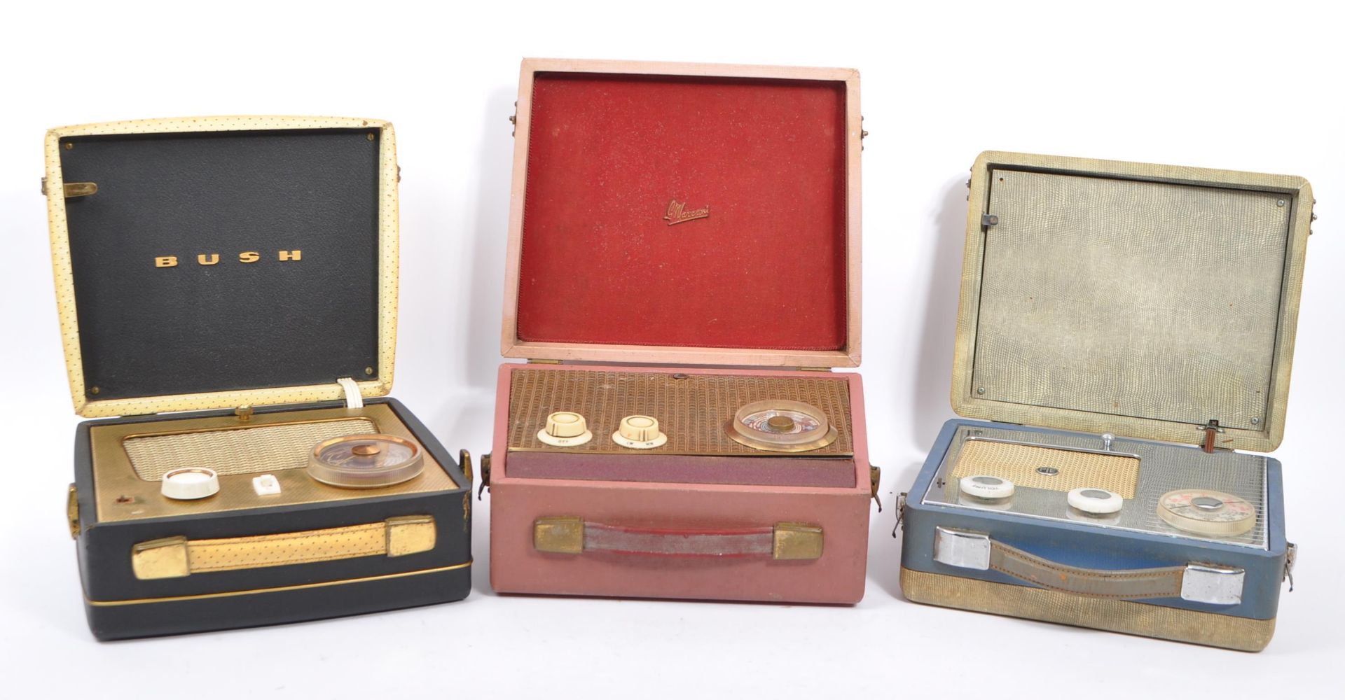 THREE 1950S SUITCASE PORTABLE VALVE RADIOS - BUSH - MARCONI