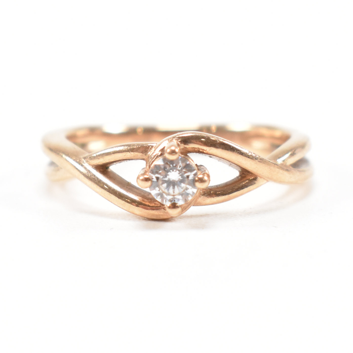 HALLMARKED 9CT ROSE GOLD & WHITE STONE SOLITAIRE CROSSOVER RING