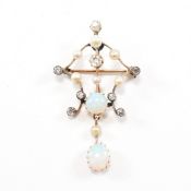 EDWARDIAN OPAL DIAMOND & PEARL BROOCH PIN PENDANT