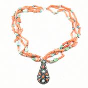 EARLY 20TH CENTURY CORAL & TURQUOISE PENDANT NECKACE