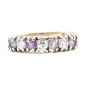 HALLMARKED 9CT GOLD AMETHYST & CUBIC ZIRCONIA SEVEN STONE RING